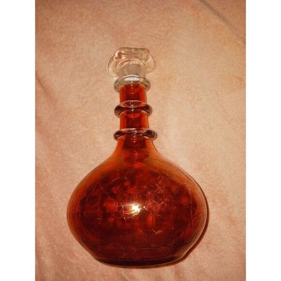 MCM Rainbow Blenko Cranberry Crackle Glass Decanter Missing Stopper Vintage - Picture 9 of 11